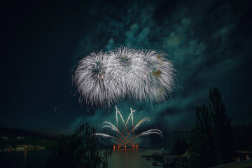 Fireworks above the water surface