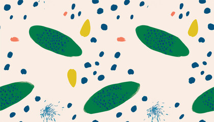 Modern minimal abstract tropical leaves pattern. Cute polka dot seamless pattern. Hand drawn unique prin