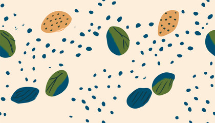 Modern minimal abstract tropical leaves pattern. Cute polka dot seamless pattern. Hand drawn unique prin