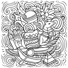 Egypt cartoon doodle illustration. Funny design. Creative vector background with African country elements and objects. Sketchy composition
