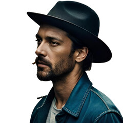 Cowboy with hat, ai generated transparent background