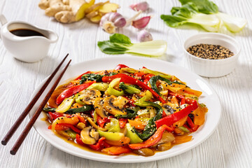 Stir Fry Vegetables on white plate, top view