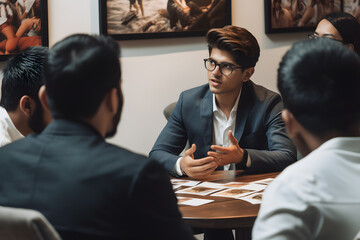 A CEO mentoring and guiding a group of young professionals, sharing their knowledge and experience to cultivate the next generation of leaders. Generative AI