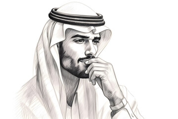 A confident and articulate Arab businessman, with a strong jawline and a poised demeanor. Generative AI