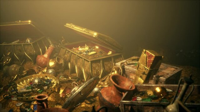 Golden Coins and vintage treasure chest
