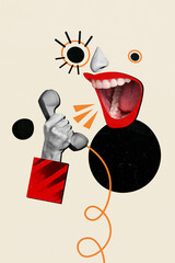 Vertical concept creative composite photo collage of angry crazy mad client screaming at cellphone...