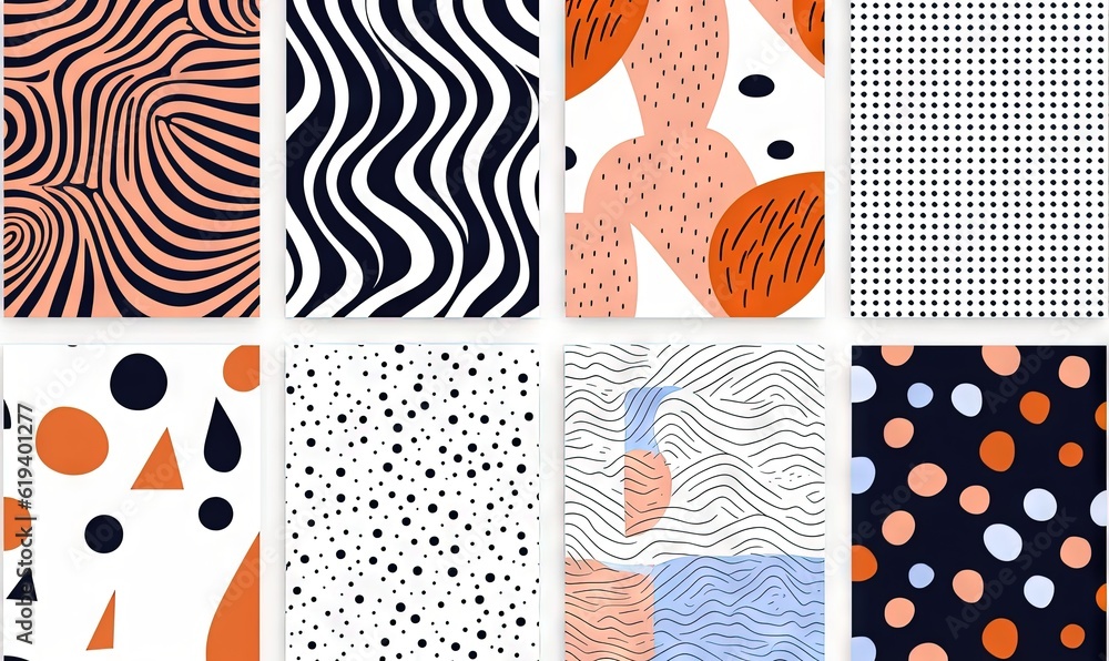 Poster a set of six different patterns in different colors and sizes. generative ai