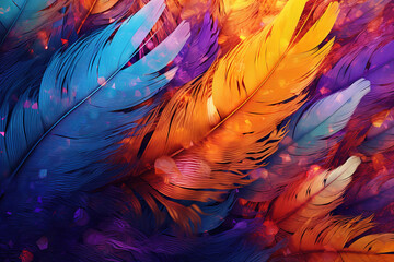 Obraz premium The colorful animal bird feathers in the black background