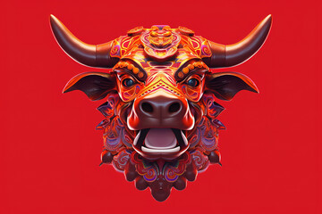 Chinese zodiac animal cattle with red background