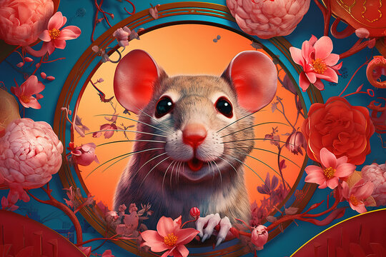 In the red context, the Chinese zodiac animal rat