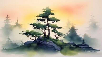 Light watercolor of pine tree