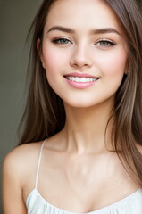 Obraz premium Portrait of a lovely young brunette woman.Digital creative designer art.AI illustration