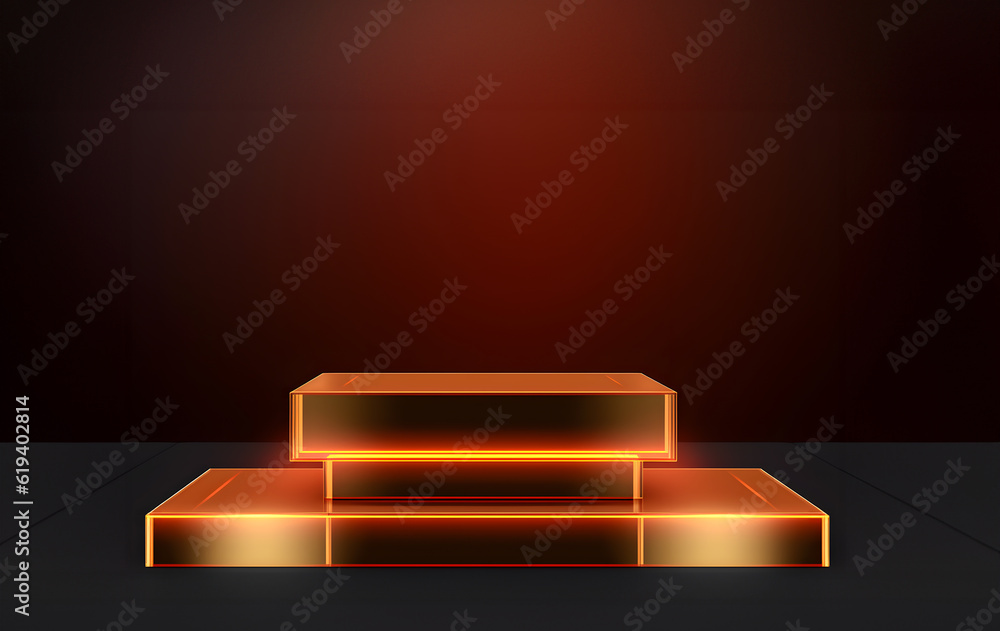 Aufkleber abstract minimal concept. modern vibrant neon glow podium stage platform cube square display on back