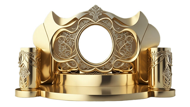 Podium Glory and Elegance: Majestic Royal Crown on White Background golden, luxury, princess, nobility, royalty, background, shiny, monarchy, rich, symbol, 3d, monarch, jewelry, coronation