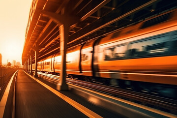 Fototapeta na wymiar AI High -speed railway train running on the railway station