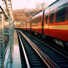 Naklejka premium AI High -speed railway train running on the railway station