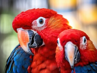 Fototapeta premium AI-generated illustration of Two brightly colored parrots perched on branch