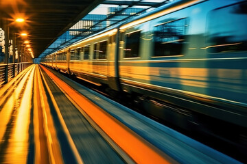 Fototapeta na wymiar AI High -speed railway train running on the railway station