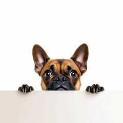 AI generated illustration of a Boxer dog perched atop a white background, gazing into the camera