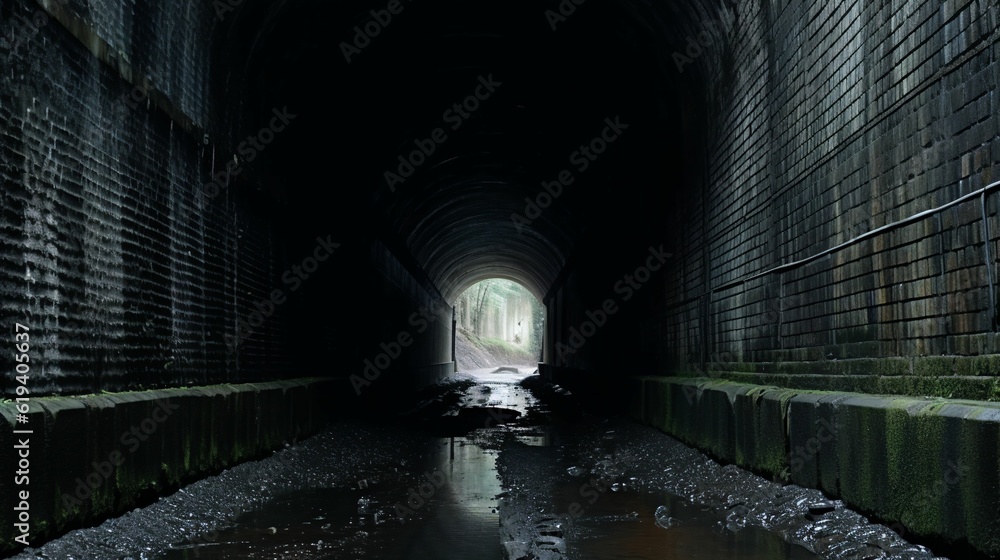 Wall mural ai generated tunnel with a light source at the end