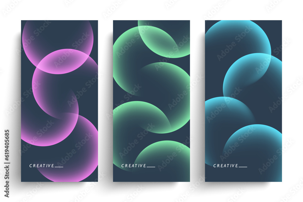 Fototapete vertical banners. set of vibrant color gradient round shapes. futuristic abstract backgrounds with b