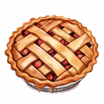 AI generated illustration of a watercolor apple pie with a lattice pattern on a white background