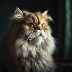 AI generated illustration of an adorable tabby cat staring away with its green eyes
