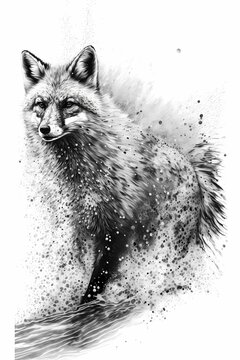 AI generated illustration of vertical shot bof a A black and white sketch of a fox