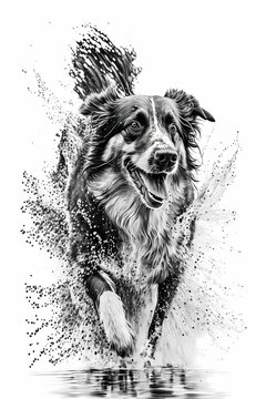 AI generated illustration of vertical shot of a black and white line drawing of a dog