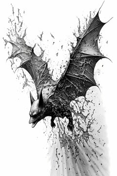 AI generated illustration of a vertical shot of a bat with black and white paint strokes