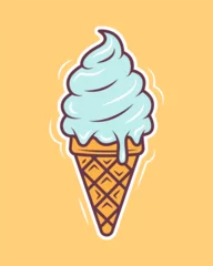 Foto auf Alu-Dibond Ice cream cone cartoon style. Vector illustration isolated on a yellow background © Kvetka.design