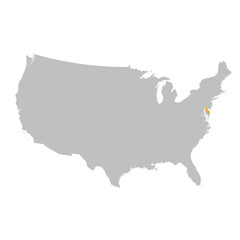Vector map of the state of Delaware highlighted highlighted in bright orange on a map of United States of America.