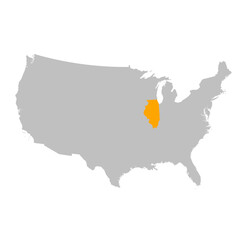 Vector map of the state of Illinois highlighted highlighted in bright orange on a map of United States of America.