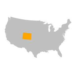 Vector map of the state of Colorado highlighted highlighted in bright orange on a map of United States of America.