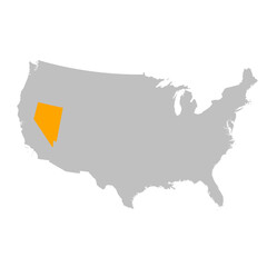 Vector map of the state of Nevada highlighted highlighted in bright orange on a map of United States of America.