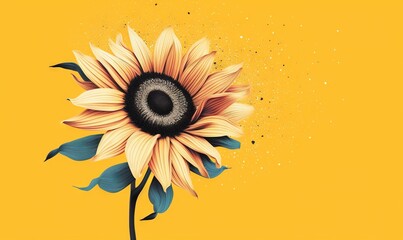  a sunflower with a black center on a yellow background.  generative ai
