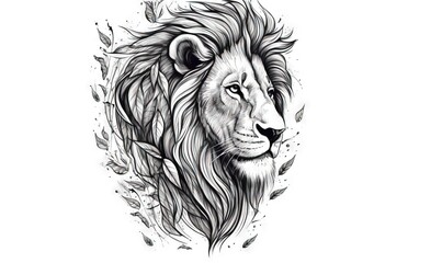  a black and white drawing of a lion's head.  generative ai