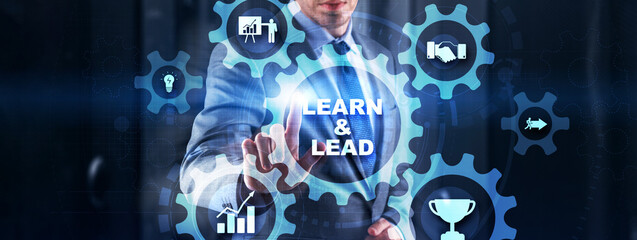 Fototapeta na wymiar Learn and lead business concept. Mixed Media