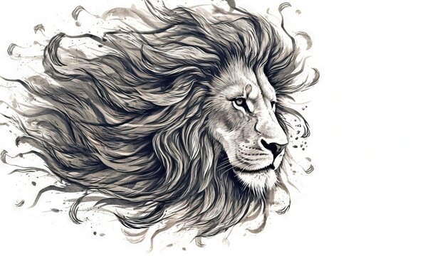  a drawing of a lion's head with long hair.  generative ai