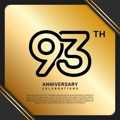 93th anniversary celebration template design with simple and luxury style in golden color, vector template