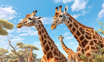  a group of giraffe standing next to each other.  generative ai