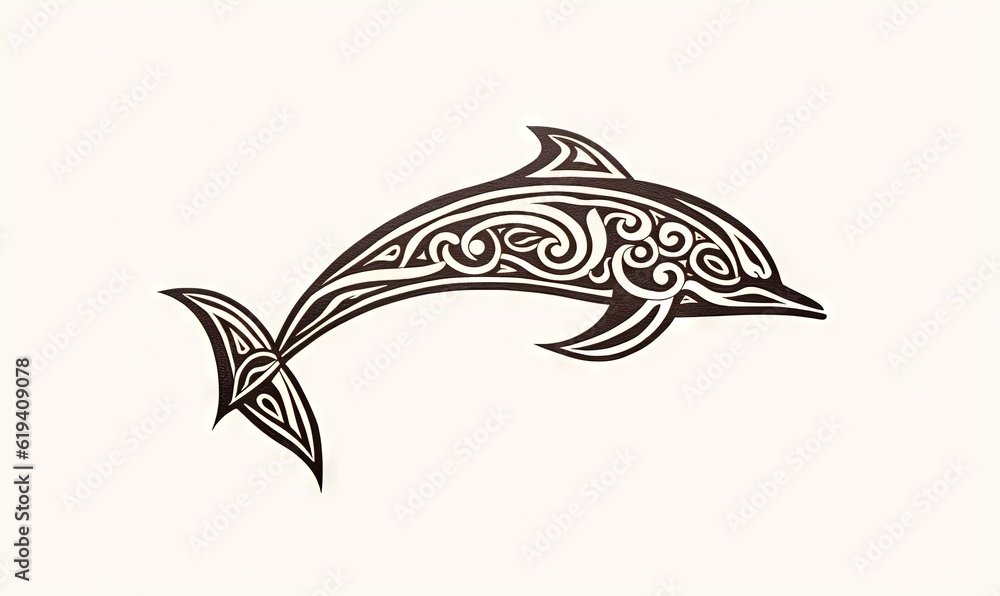 Poster a drawing of a dolphin with a pattern on it's back. generative ai