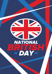 Fototapeta na wymiar National British Day. Happy holiday, celebrated annual. Great Britain flag. British fame and glory. United Kingdom patriotic elements. Festival and parade design. Vector poster illustration