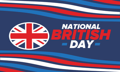 National British Day. Happy holiday, celebrated annual. Great Britain flag. British fame and glory. United Kingdom patriotic elements. Festival and parade design. Vector poster illustration