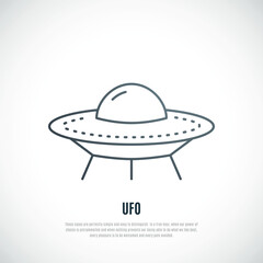 UFO Flying Saucer icon isolated on white background. Spaceship illustration in line style.