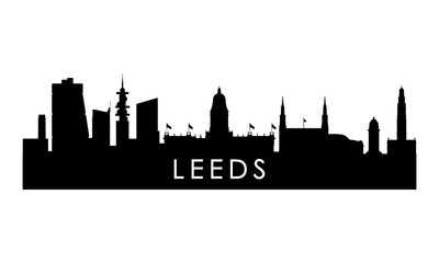 Leeds skyline silhouette. Black Leeds city design isolated on white background.