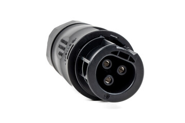 Betteri IP68 Female Connector Coupling on White Background - Waterproof Electrical Socket Stock Photo