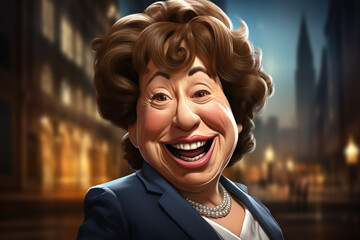 Caricature of a politician type figure, mature woman, cartoon, extreme portraits, facial feature - obrazy, fototapety, plakaty