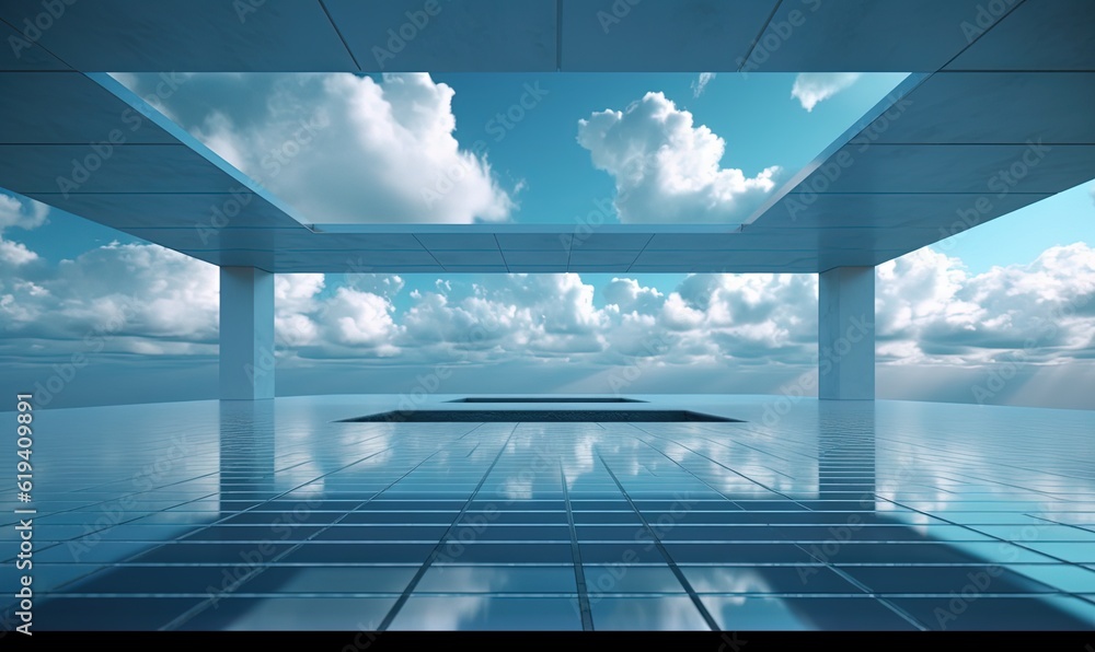 Aufkleber an empty room with a sky background and some clouds in the sky. generative ai