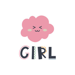 Cute hand drawn phrase Girl in boho style. Cartoon doodle print for nursery. Design for shower invitation card, birthday, children's party, book cover, poster